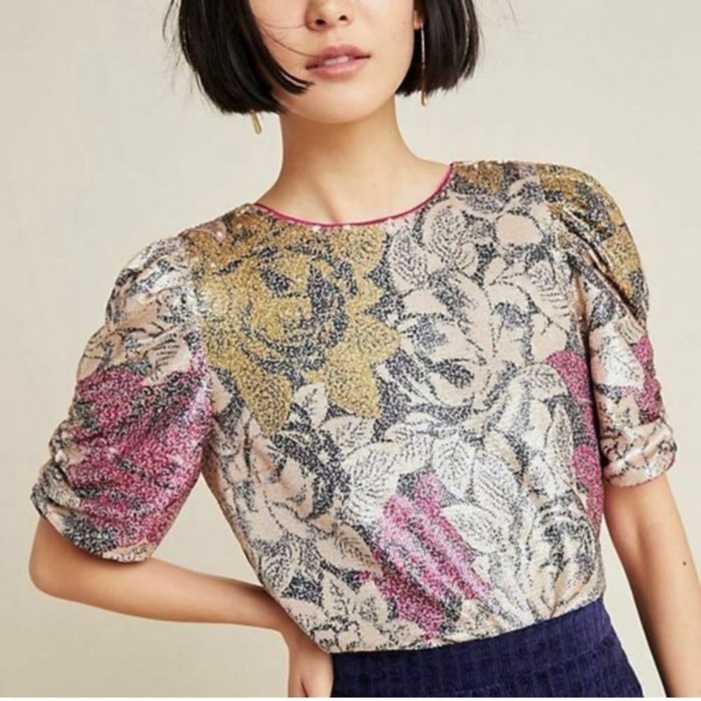 EUC Anthropologie Marie Sequin Blouse Top